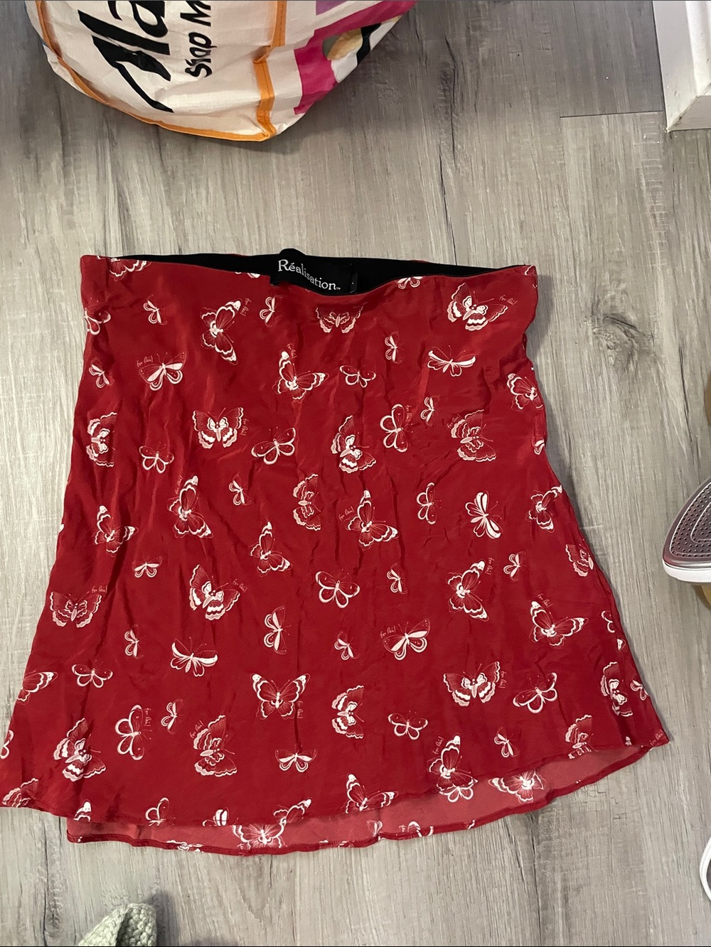 Realisation Par Red Butterfly Print Silk A-Line Skirt